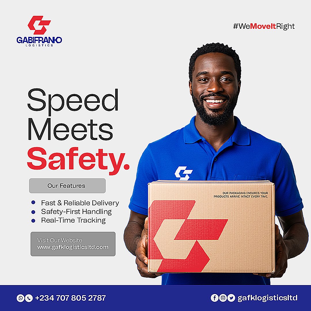 gafklogistics's tweet image. It’s not just about moving packages, it’s about moving them right.
Experience the perfect balance of speed and safety with GABIFRANKO Logistics

We move it. We care for it. We deliver it. 🚚

Speed | Safety | Satisfaction 

🌐 gafklogisticsltd.com

#WeMoveItRight
#FastAndSafe