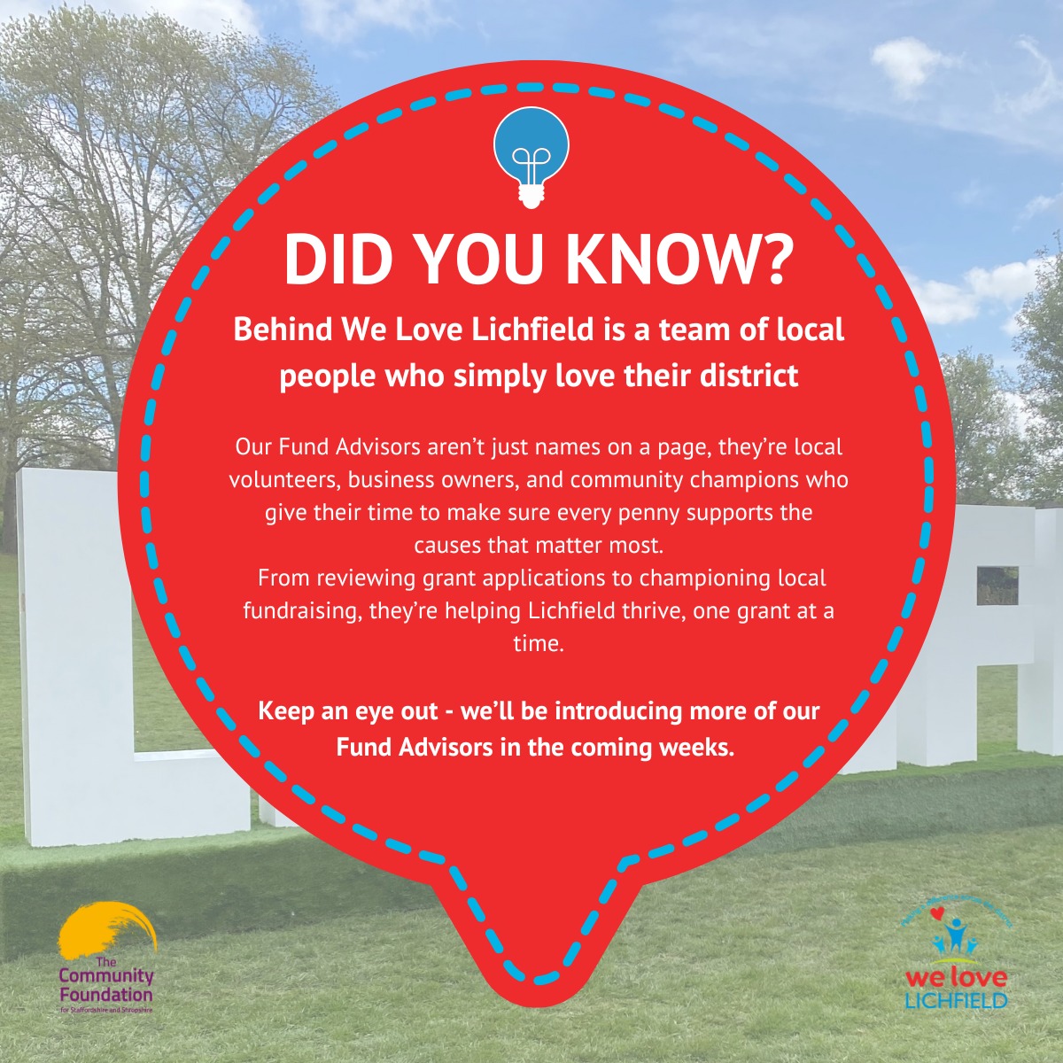 Behind <a href="/WeLoveLichfield/">We Love Lichfield</a> is a team of local people who simply love their district.

Our Fund Advisors are volunteers, business owners &amp; community champions who give their time to help Lichfield thrive, one grant at a time. ✨

#WeLoveLichfield #Lichfield #CommunitySupport