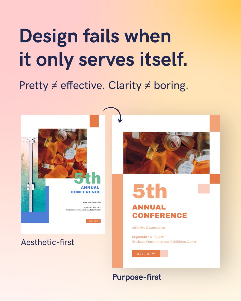 piktochart's tweet image. Design fails when it stops communicating.
Pretty ≠ effective.
Clarity always wins.