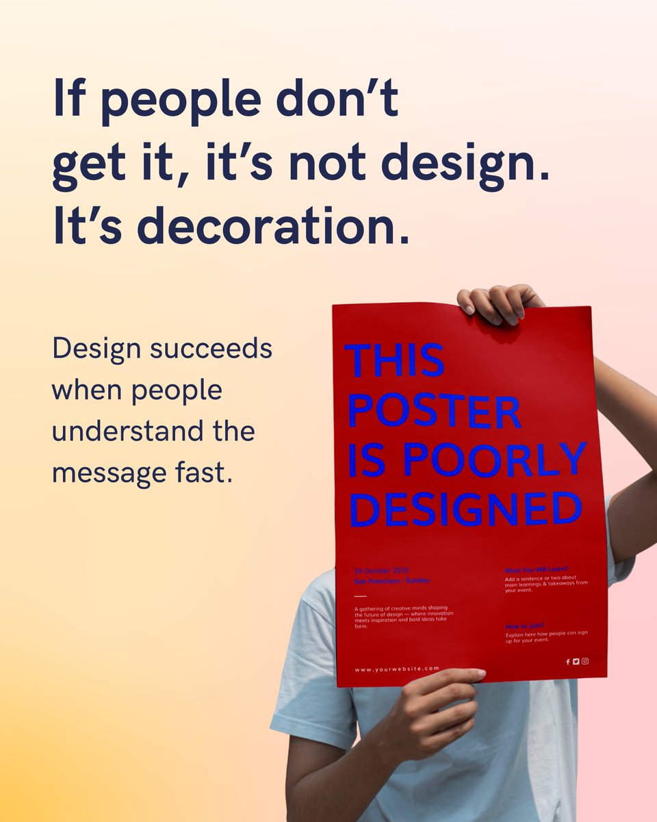 piktochart's tweet image. Design fails when it stops communicating.
Pretty ≠ effective.
Clarity always wins.