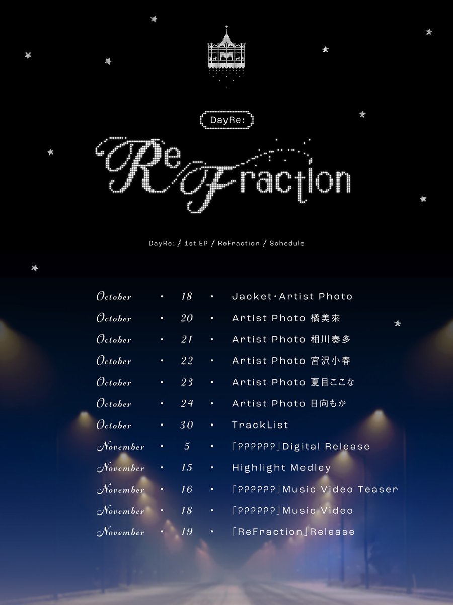 /／
#DayRe:  1stEP「#ReFraction」
Schedulesheet 公開！
\＼

📅11.19 Release!!

📀ご予約はこちら
dayre.lnk.to/rxzOWe