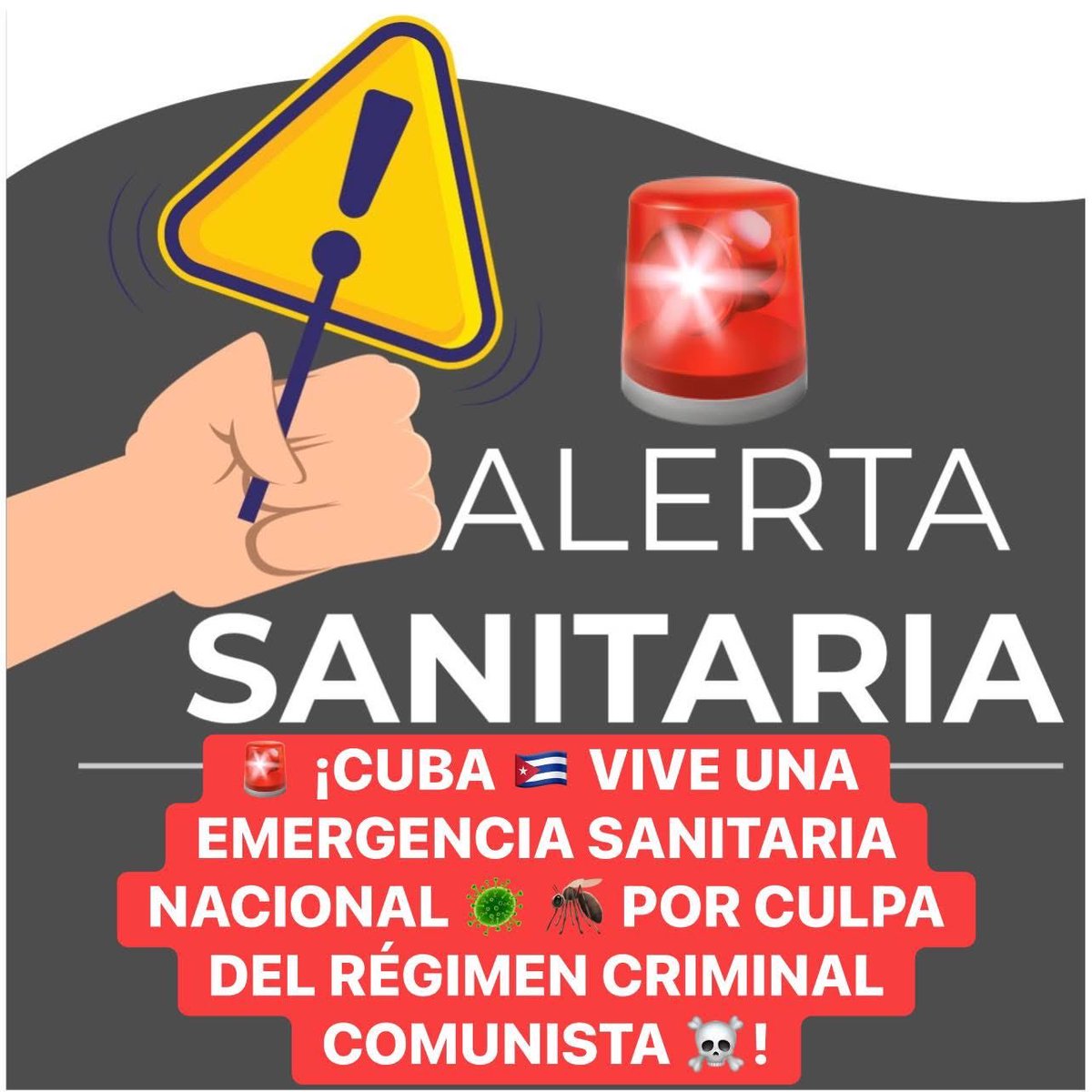 MayraDo57466678's tweet image. 🚨 #Cuba 🇨🇺 VIVE UNA EMERGENCIA SANITARIA NACIONAL 🦠 🦟 POR CULPA DEL RÉGIMEN CRIMINAL COMUNISTA ☠️!

En Cuba se desarrolla una crisis sanitaria sin precedentes, mientras el régimen comunista intenta ocultar la magnitud del desastre.

👉 Brote de virus desconocidos: Miles de…