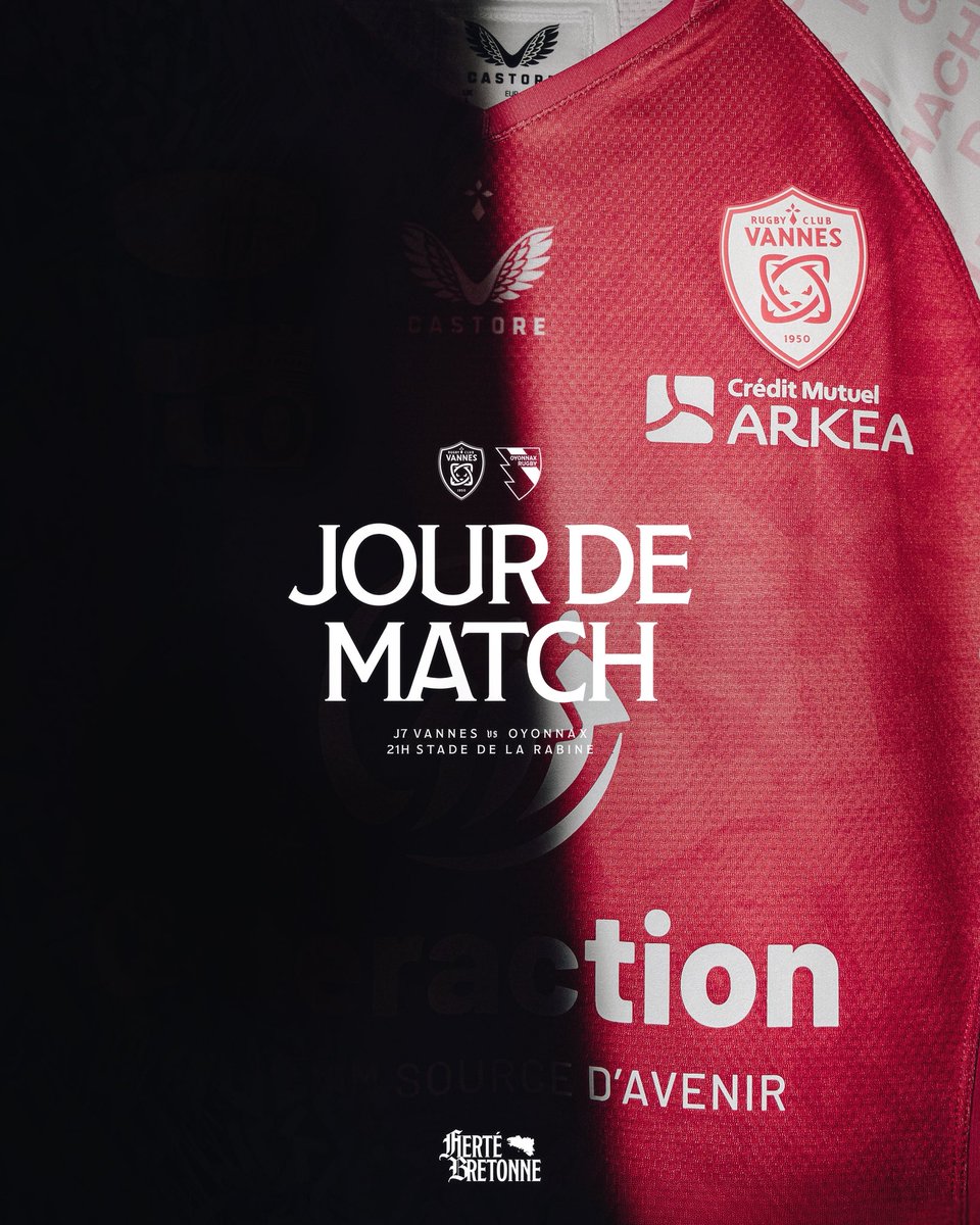 𝐃𝐞𝐯𝐞𝐳𝐡 𝐊𝐫𝐨𝐠𝐚𝐝 ⚔️

Porter ces couleurs, se transcender pour une cause qui nous dépasse ✊

Nos Vannetais vous donnent rendez-vous ce soir à la Rabine pour la réception d’Oyonnax 💥
Coup d'envoi à 21h 👊 

#FiertéBretonne