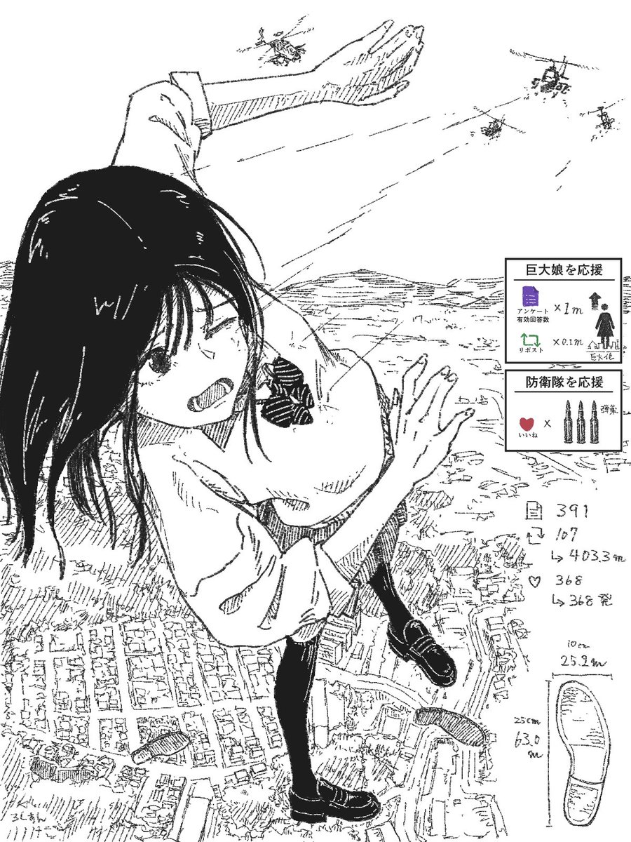 その2です
彼女は403mまで巨大化しました。
もっと大きくしたい人はアンケートに回答して下さい