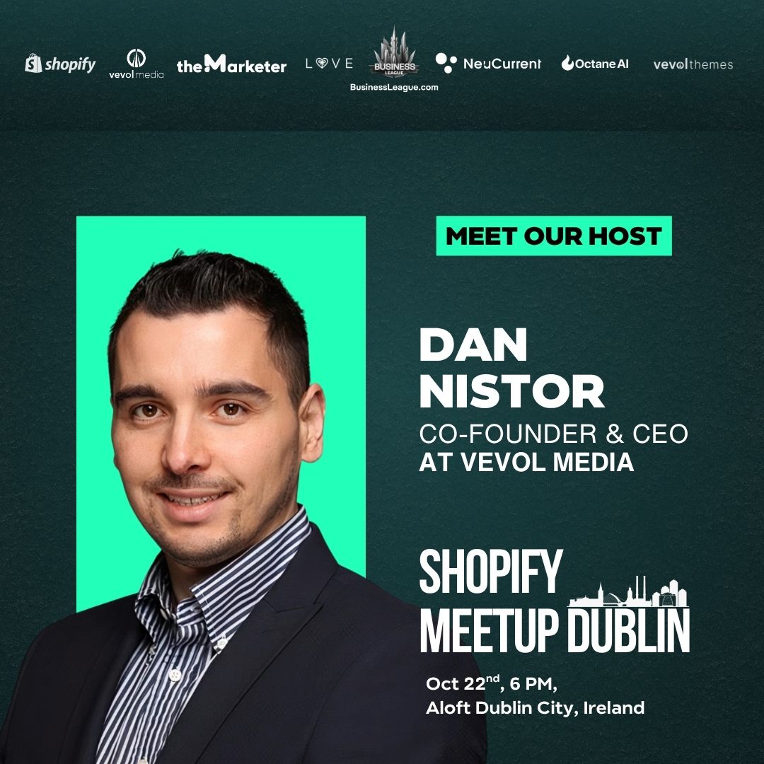 🎤 Time to meet your host!

 Dan Nistor, our CEO &amp; Co-Founder at Vevol Media, will lead the Shopify Meetup Dublin 2025 panel!

🎟️ Grab one of the last tickets → bit.ly/3EventDublin

 #ShopifyMeetupDublin2025