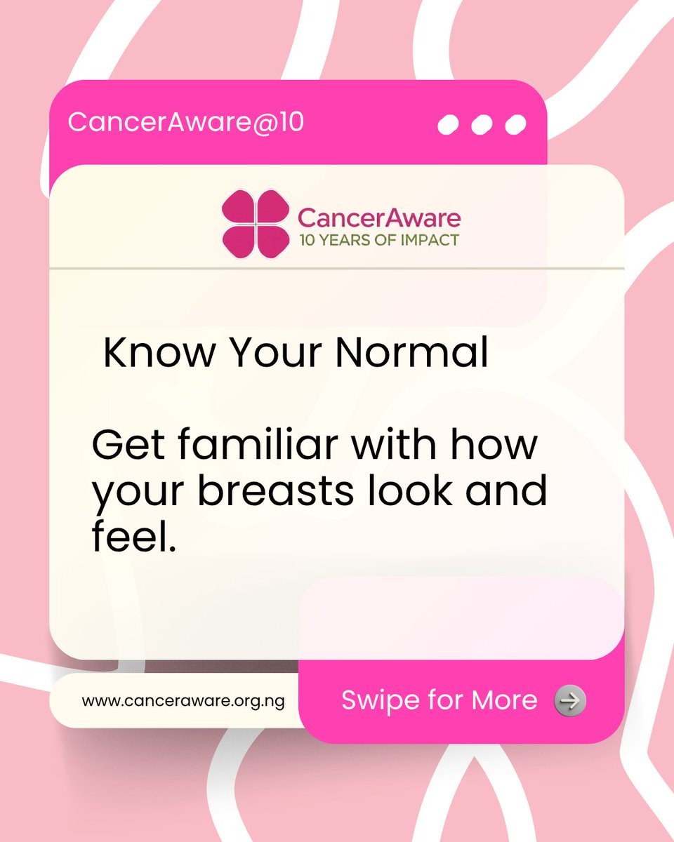 CancerAwareNG's tweet image. Early detection saves lives. 
Ladies, know your body.
Do your self checks.
Go for your annual screening.
Finding #BreastCancer early means it is easier to treat and outcomes are better.
#CancerAwareAt10 #BreastCancerAwarenessMonth 
#CancerAware