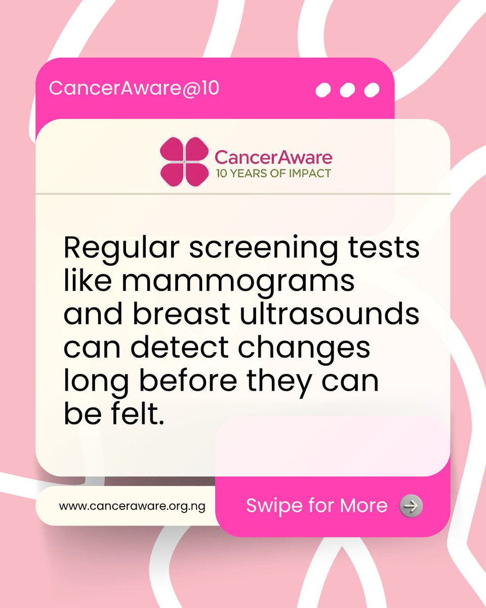 CancerAwareNG's tweet image. Early detection saves lives. 
Ladies, know your body.
Do your self checks.
Go for your annual screening.
Finding #BreastCancer early means it is easier to treat and outcomes are better.
#CancerAwareAt10 #BreastCancerAwarenessMonth 
#CancerAware