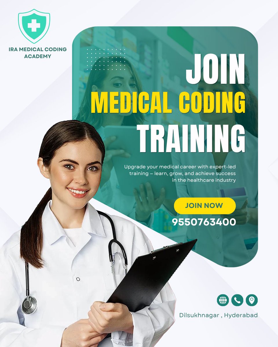 IraCoding's tweet image. IRA MEDICAL CODING ACADEMY 
DILSUKHNAGAR , HYDERABAD 

Enroll now in our Medical Training Program — where passion meets profession and dreams turn into careers!

#JoinMedicalTrainingToday #MedicalTrainingInstitute #HealthcareCareerGrowth #BestMedicalTrainingCentre #LearnMedical