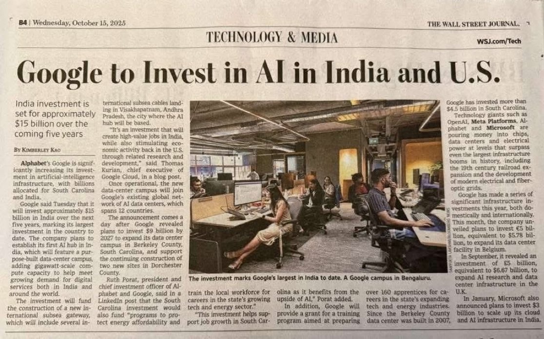 RebuildAP_CBN's tweet photo. Wall Street Journal (WSJ) on Google investments in Visakhapatnam!
#RebuildAP https://t.co/pTipeGqomR
