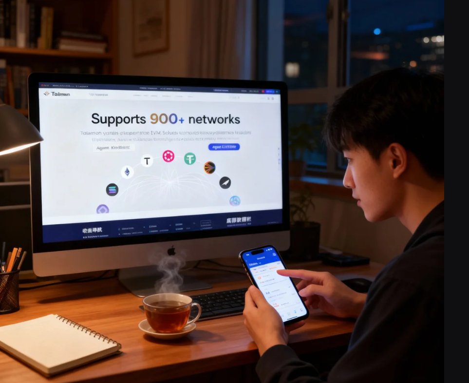 在屏幕光里，触到 Talisman 的智变
 
傍晚的书房还留着白日的暖意，笔记本旁的茶杯绕着细雾。我指尖刚点进 Talisman 的官网，隔壁工位的小星就凑了过来，手机屏幕亮着资产界面，眼里满是对新工具的好奇：“你也在试这个能‘自己赚钱’的钱包啊？”