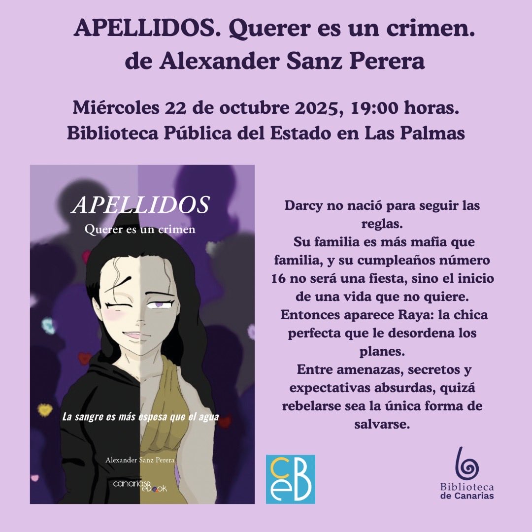 El miércoles estaremos en la <a href="/BPE_LasPalmas/">BPE LasPalmas</a> presentando #ApellidosQuererEsUnCrimen, de Alexander Sanz Perera. 

#CrowdfundingEditorial #LibrosCanariaseBook #LeerCanarias #PresentacionesCanariaseBook #EditarenCanarias #EditorialCanaria #EditorialesCanarias