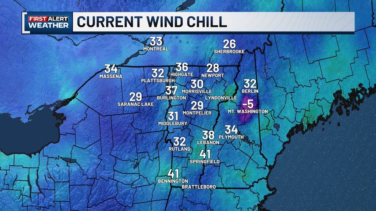 wcaxweather's tweet image. Grab a jacket as you head out the door this morning!
Our actual temperatures are mostly in the 30s and 40s across the region. But it's also quite breezy with some wind gusts up to 25 mph already. This is making it feel even cooler with wind chills in the 20s and 30s!