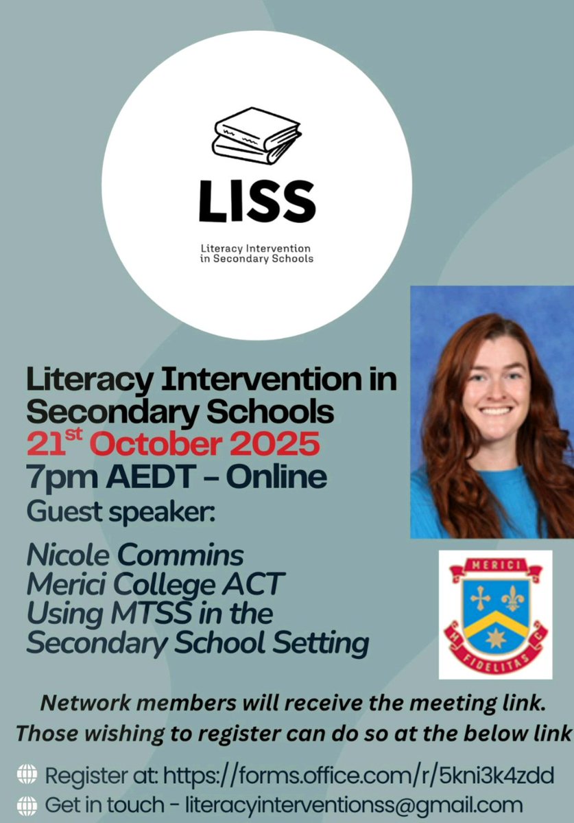 Tuesday 21 October | 7:00pm (online AEDT) Join our growing network of 470+ educators as we explore effective literacy interventions in secondary schools with our guest speaker, Nicole Commins (Merici College, Braddon)

👉 Register: lnkd.in/g9M_ZjQj