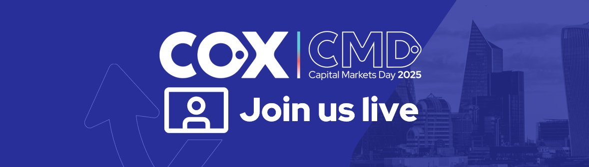 🎉¡Hoy celebramos el primer Capital Markets Day de la compañía!

Acompáñanos en directo en la presentación de nuestro plan estratégico para 2026-2028.

🕐 Hora: 14.00h. (GMT+2)
🎥 Síguelo en directo aquí: cmd.grupocox.com