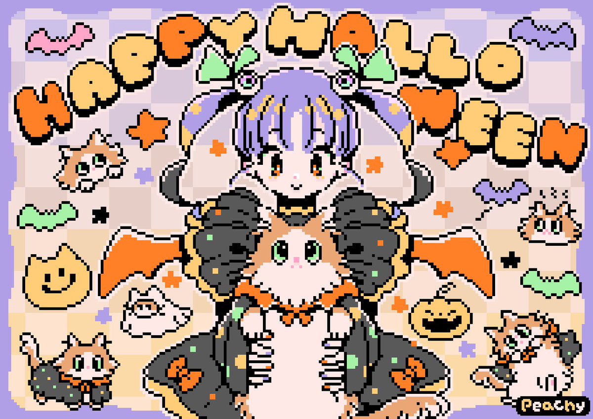 AYAPERI's tweet photo. 猫ちゃんとハロウィン🎃 #pixelart https://t.co/ZnAdk5qNJF