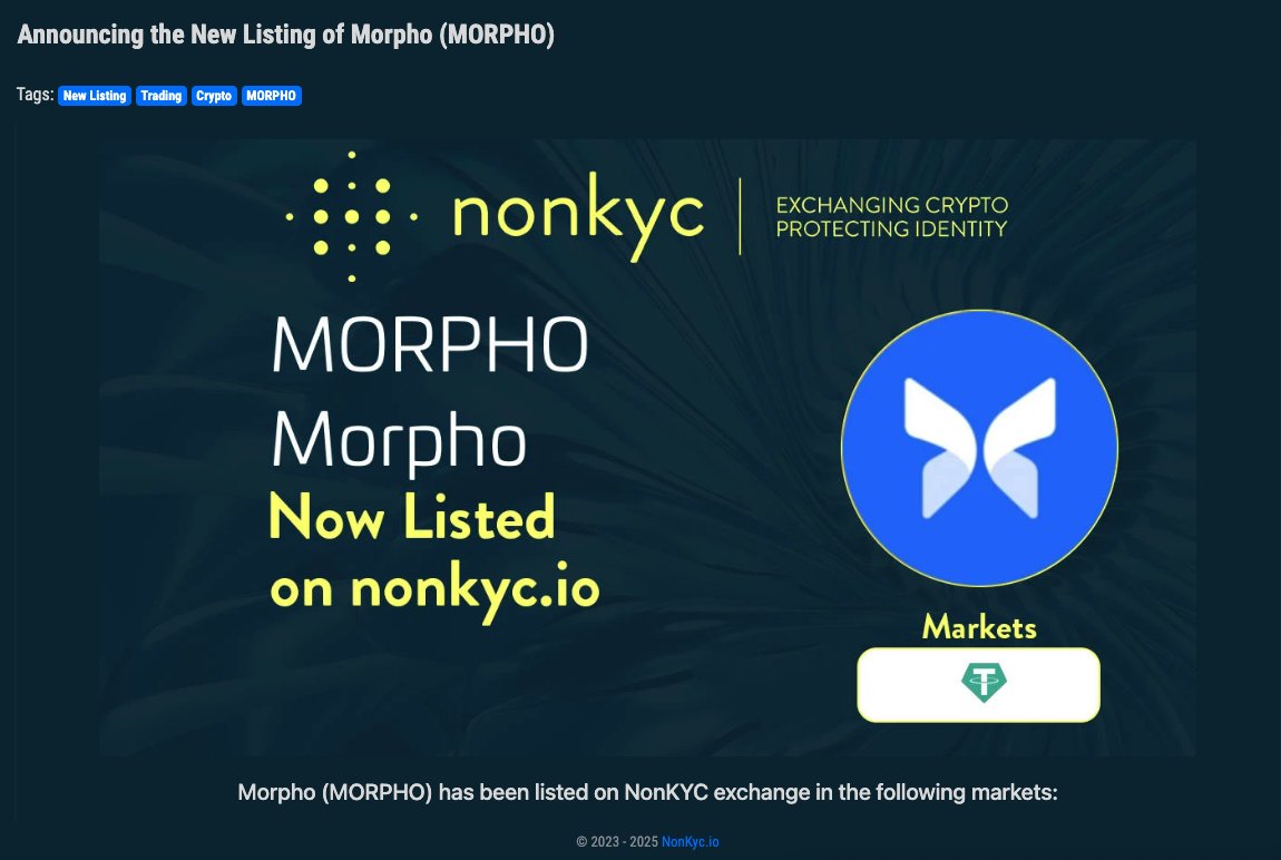 🚨 New Listing Alert 🚨
Morpho #MORPHO $MORPHO is now live on NonKyc.io Exchange!
💸 Deposit, Withdraw &amp; Trading are OPEN!
Pair: 👉 nonkyc.io/market/MORPHO_…
Pool: 👉 nonkyc.io/pool/MORPHO_US…
❗ No Minimum Deposit ❗
🔍 Proof of Reserve: 👉 nonkyc.io/asset/MORPHO
🔗