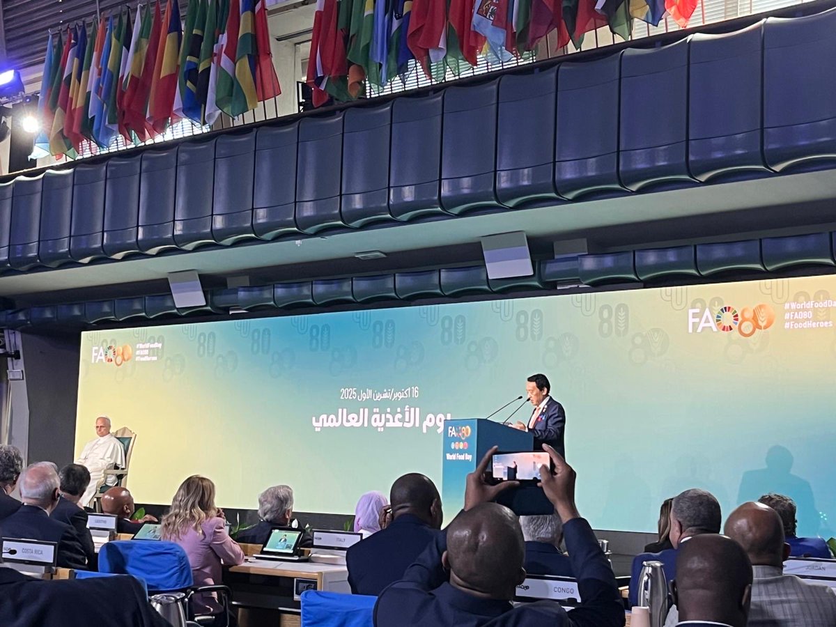 MisionMexRoma's tweet photo. Hoy se celebra #DíaMundialdelaAlimentación y 80 aniversario de @FAO En la ceremonia se recuerda que la lucha vs. el hambre es una responsabilidad compartida que requiere voluntad real y sostenida de la comunidad internacional. #ODS #hambrecero #dietassaludables
#multilateralismo https://t.co/DW0bPbPrPt