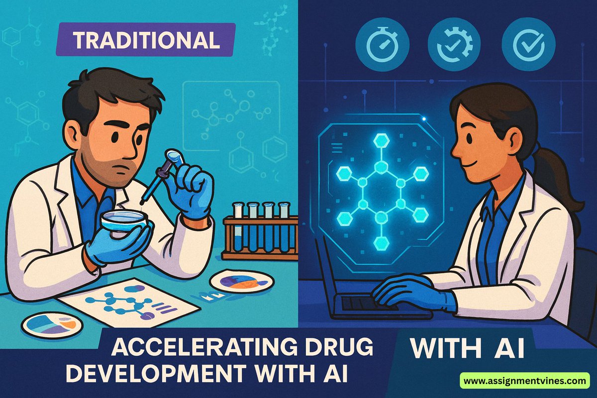 Assignment_V's tweet image. AI isn’t just for robots it’s finding new drugs faster than ever! From predicting molecular interactions to designing clinical trials, AI is transforming pharma research.
Students, make your assignments smarter with Assignment Vines!
#AIDrugDiscovery #HealthTech #AssignmentVines