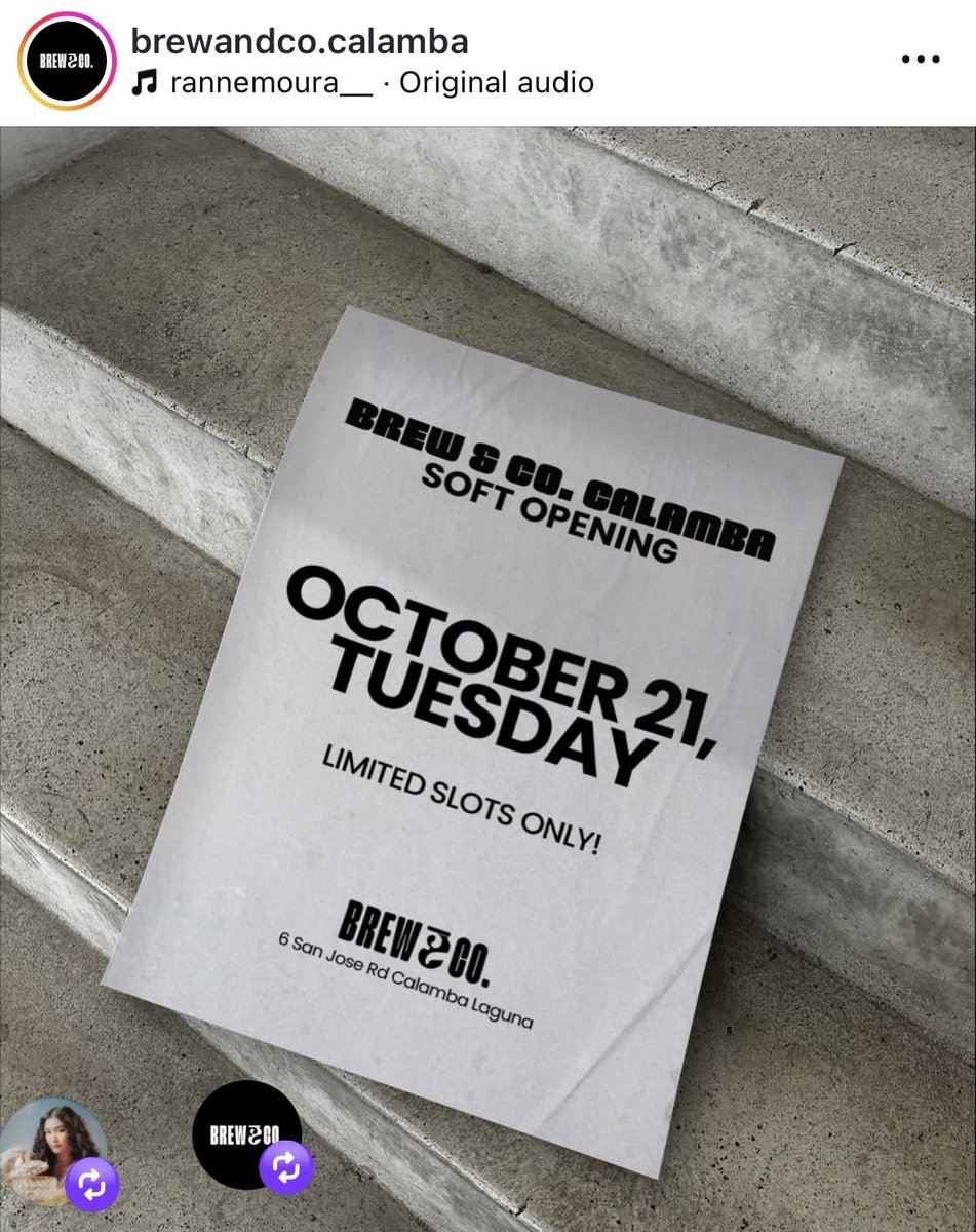 CEO JHOANNA IS HERE 👩‍💼☕️

Jho’s Brew and Co Calamba branch will have a soft opening on Oct. 21. 
📍#6 San Jose Road, Calamba, Laguna

LIMITED SLOTS ONLY. REGISTER HERE TOMORROW AT 4 pm: cognitoforms.com/BREWANDCOCALAM…

#BINI <a href="/BINI_ph/">BINI_PH</a>