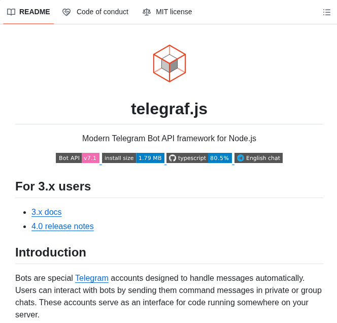 tom_doerr's tweet image. Node.js framework for building Telegram bots with TypeScript support and easy API integration