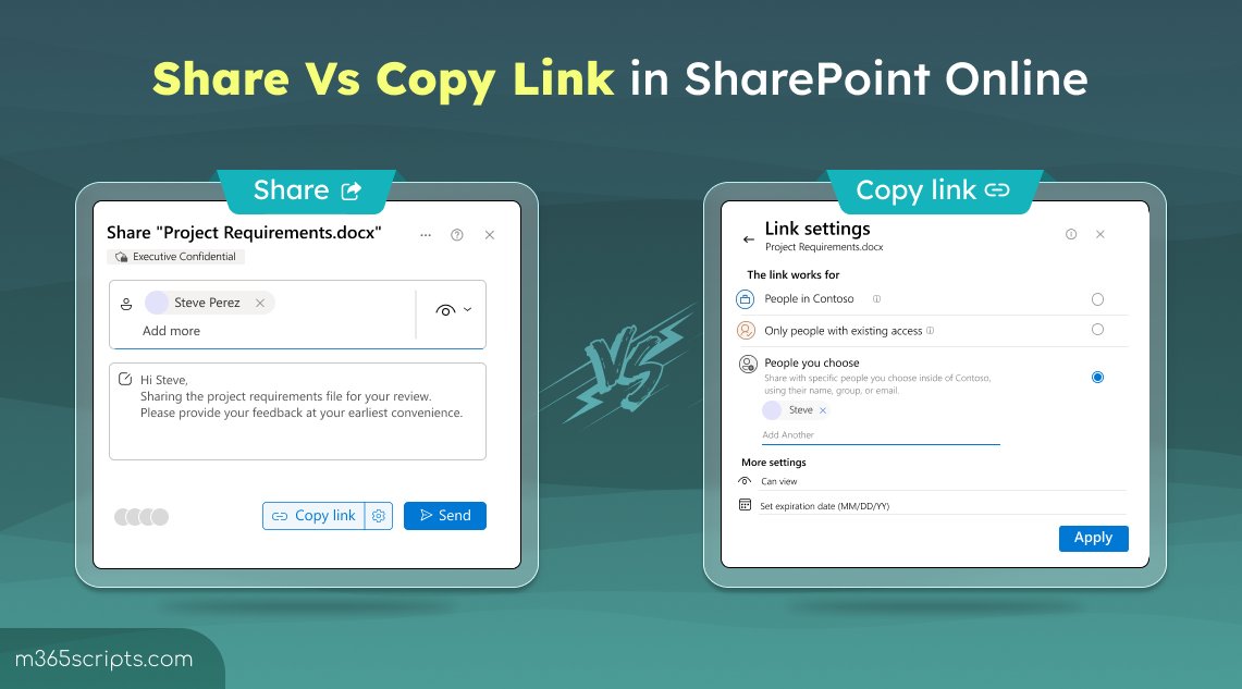 365Reports's tweet image. Do you know the difference between Share and Copy link in #SharePointOnline?
Understanding it helps you control access and prevent accidental data exposure!
🔒 Start sharing securely! m365scripts.com/sharepoint-onl…
#M365Scripts