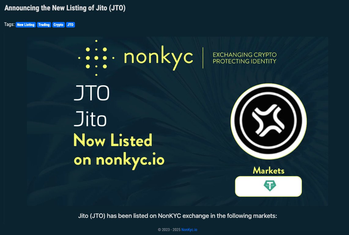 🚨 New Listing Alert 🚨
Jito #JTO $JTO is now live on NonKyc.io Exchange!
💸 Deposit, Withdraw &amp; Trading are OPEN!
Pair: 👉 nonkyc.io/market/JTO_USDT
Pool: 👉 nonkyc.io/pool/JTO_USDT
❗ No Minimum Deposit ❗
🔍 Proof of Reserve: 👉 nonkyc.io/asset/JTO
🔗 Learn