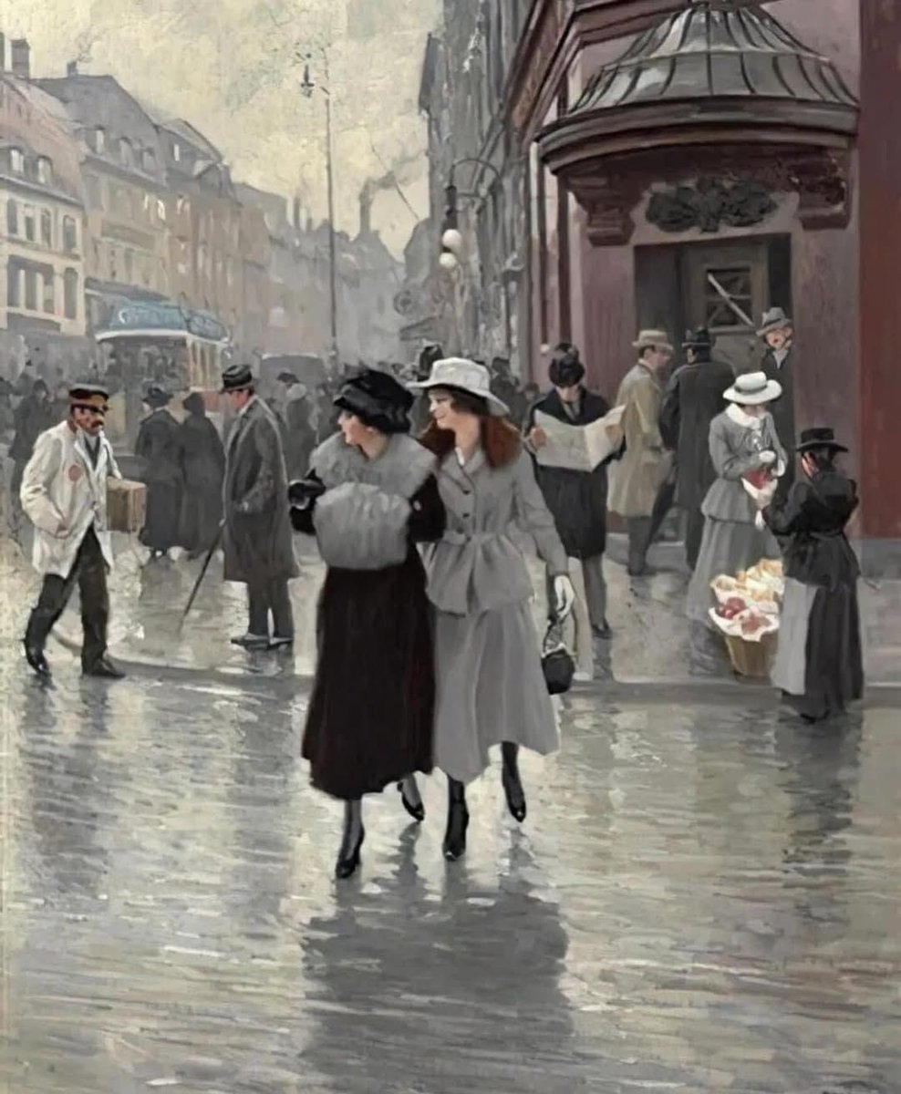 HWarlow's tweet image. Here I am.  
Paul Gustav Fischer  (1860-1934)
He painted the Streets of Copenhagen. 
Ive not seen these two before.  
The Art Gallery one is interesting 
Love the two well swaddled ladies
