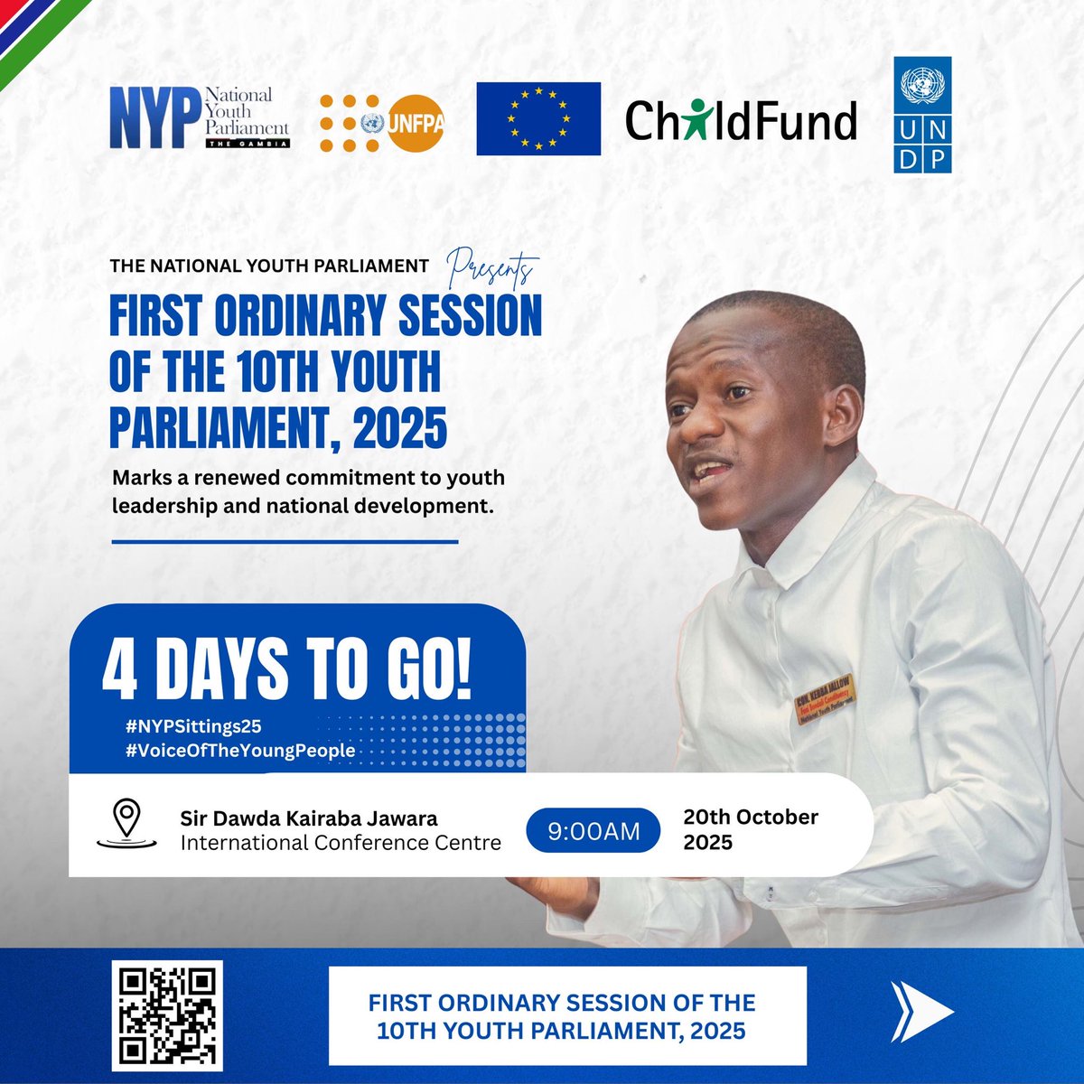 Day 4 🔥

Just 4 days to the 10th National Youth Parliament Sittings 2025.

Young voices are getting ready to debate, represent &amp; inspire change across The Gambia 

The excitement is real. Are you ready?

#NYPSittings2025 #CountdownDay4 #YouthParliament