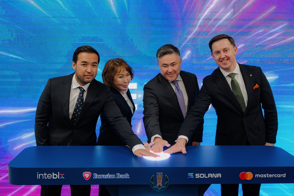 Intebix's tweet image. On September 23, the first tenge-backed stablecoin EVO (KZTE) was launched under the National Bank of Kazakhstan sandbox, with Intebix as the issuer.
The project unites Mastercard, Eurasian Bank, Solana and Intebix to shape the next generation of digital payments.