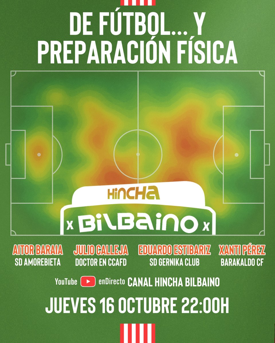 ‼️No lo olvides‼️

📆 Esta noche a las 22:00 h.

🇦🇹 Tertulia rojiblanca: "De fútbol... y preparación física"

💻 YouTube en directo

🔊 Canal #HinchaBilbaino

Invitados: Aitor Baraia, Julio Calleja, Eduardo Estibariz y Xanti Pérez

Moderador: Alfredo Casas

👉 ¡Contamos contigo!