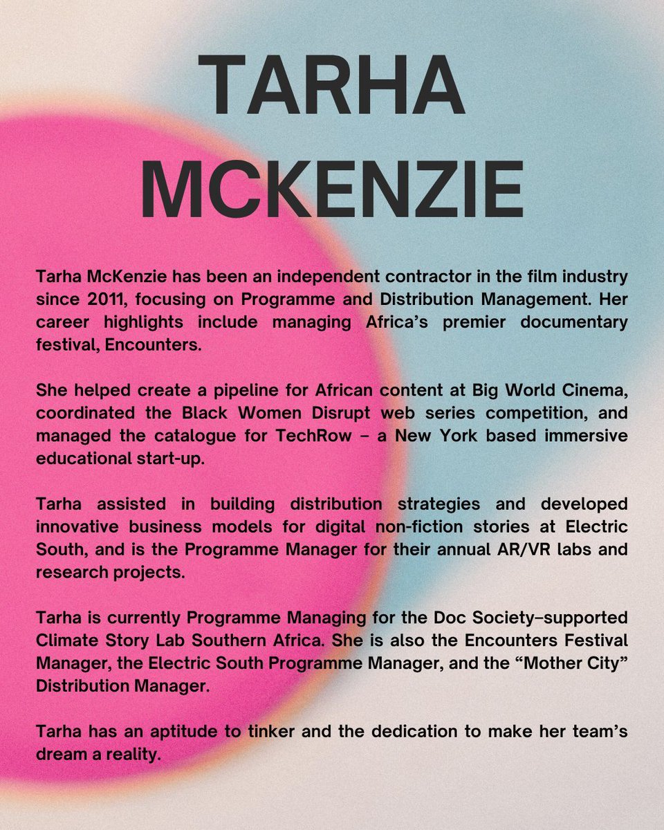 The 8th Annual South African Independent Film Festival Juror #11

Tarha McKenzie - @tarhamckenzie
Manager of a multitude of projects, programmes and experiences