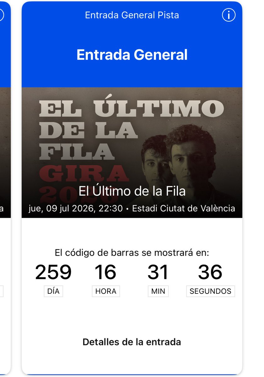 Vendo 2 entradas en pista para #elultimodelafila en #Valencia!! Para el 9 de julio !
