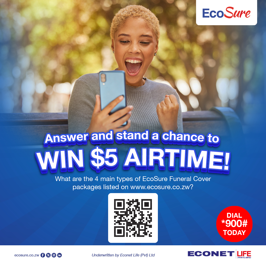 EcoSureZW's tweet image. Make your afternoon a WIN! Answer the question in the comments below and you could be one of the lucky airtime winners. Visit ecosure.co.zw or scan the QR code to find the answer.​

#Giveaway #FreeAirtime #EcoSure #FuneralCoover #Insurance
