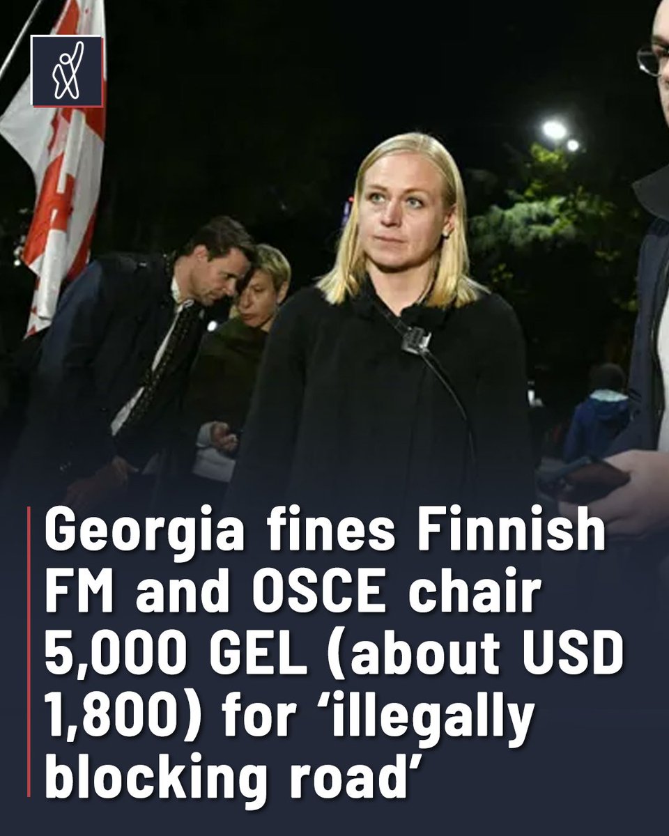 FormulaGe's tweet image. Georgia’s Interior Ministry has confirmed that Elina Valtonen, Finland’s foreign minister and current chairperson of the Organization for Security and Co-operation in Europe (OSCE), was fined 5,000 lari (approximately USD 1,800) for what authorities described as “illegally…