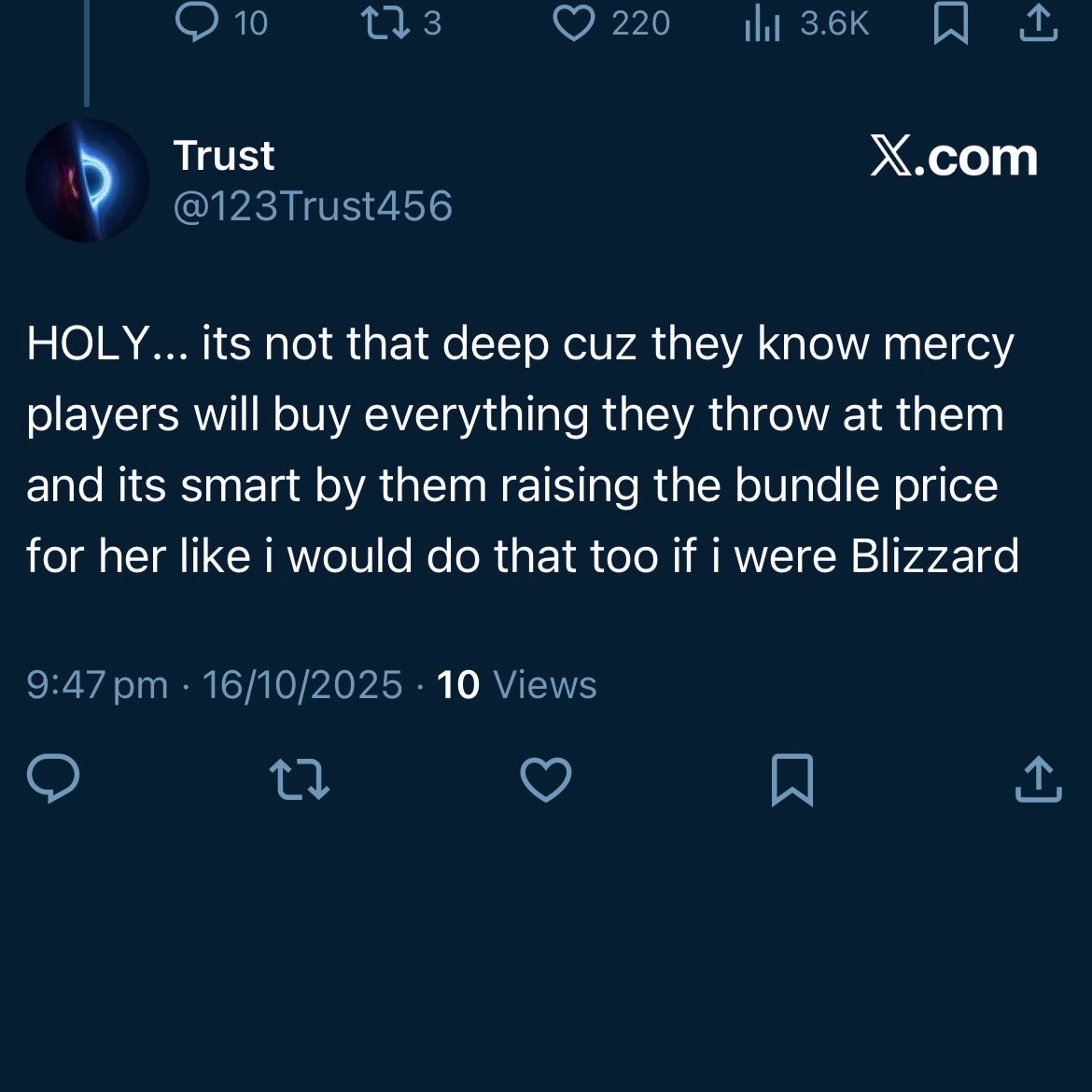pyraVT's tweet image. raising the price on mercy bundles isn’t a smart move. if overwatch actually wanted to make money, they’d make her skins a bit cheaper and release them more frequently to generate actual impactful income