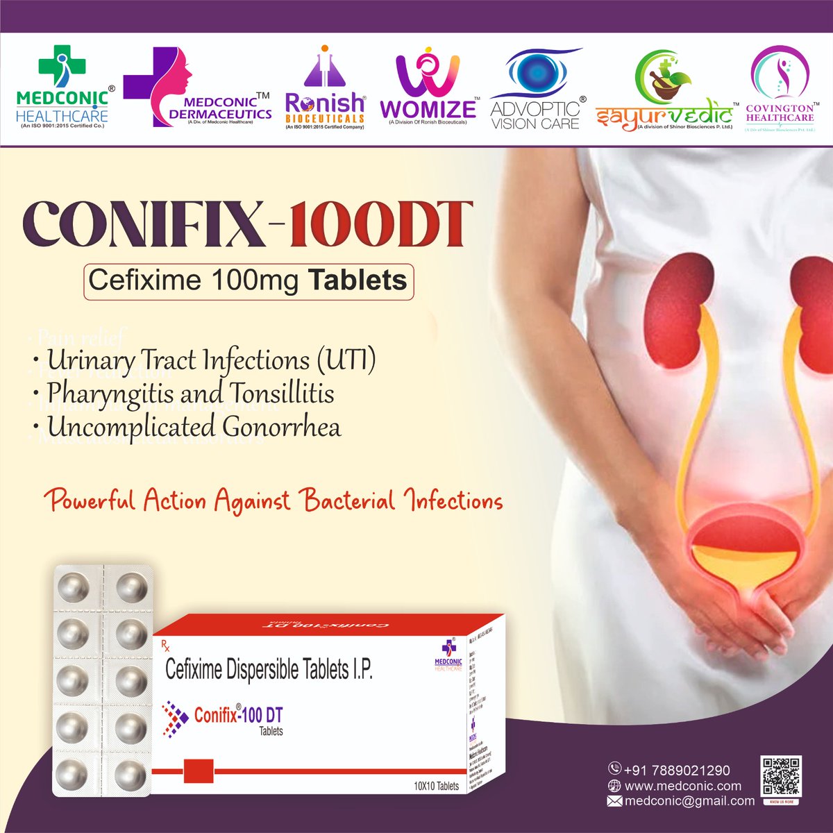 medconic's tweet photo. 💊 Stay protected with CONIFIX 100 DT - CEFIXIME 100 MG DISPERSIBLE TABLET 💪
Trusted by doctors, powered by Medconic Healthcare 🌿
📞 +91 78890 21290
🌐 https://t.co/mlIThdg2Ry
#healthcare #healthy #HealthIsWealth #Medical #Treatment https://t.co/guymwKXgdB