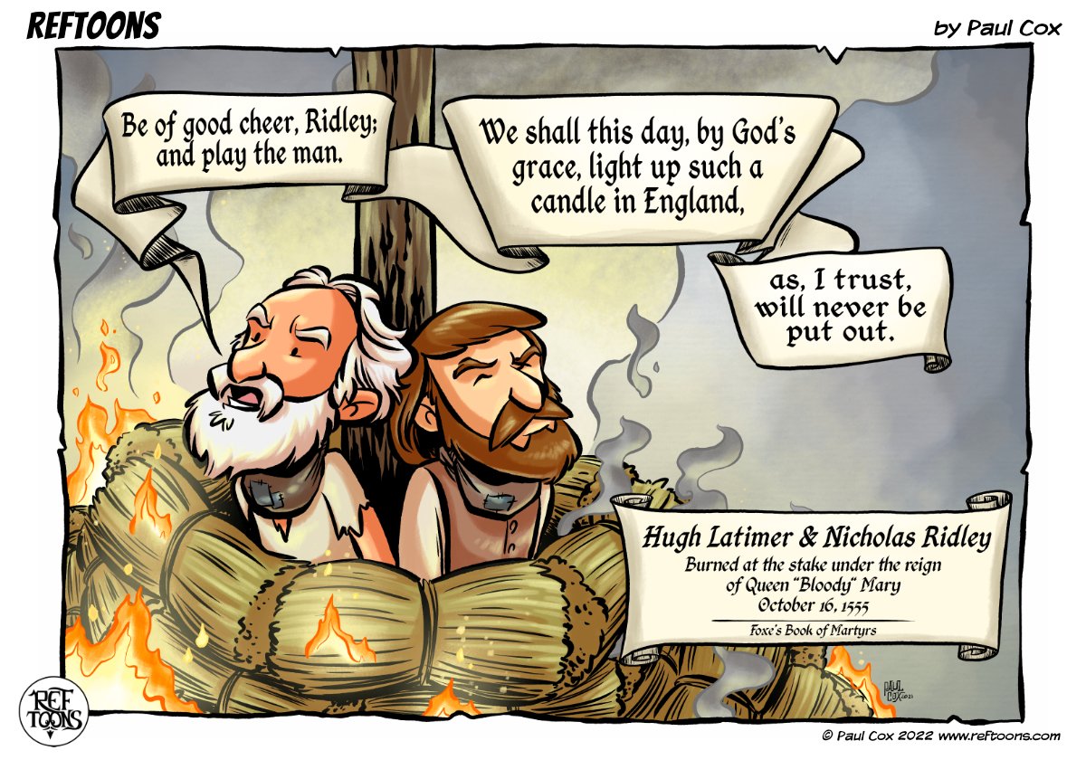 This day in history 📷
Hugh Latimer and Nicholas Ridley were burned at the stake in Oxford on October 16, 1555.  Their crime? Refusing to renounce their Protestant faith.
It is recorded in Foxe's Book of Martyrs that while the flames rushed upon them, Latimer encouraged Ridley