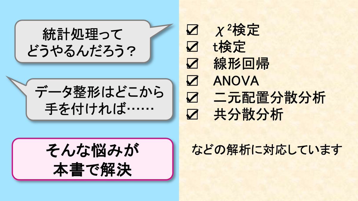 Yodosha_EM's tweet image. 10月18日は統計の日📊
「統計解析の勉強をしなきゃ…😭」と憂鬱な気分になっている学生が、とりあえず何の準備もなしに買っても大丈夫なように書かれた実習本です📘
『Rをはじめよう生命科学のためのRStudio入門』
yodosha.co.jp/jikkenigaku/bo…