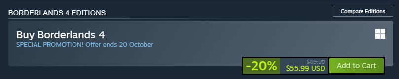 Borderlands 4, çıktıktan 1 ay sonra %20 indirime girmiş 6 aya da %90 indirime girer artık