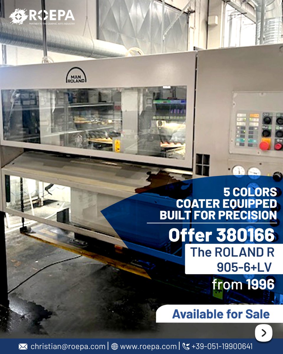 christianseghi's tweet image. Experience reliability and precision #printing from a trusted name.
The ROLAND R 905-6+LV (1996) combines robust engineering with consistent performance, offering 5-color offset capability.

roepa.com/offers/380166

#ROEPA
📞 +39 051 19900641
📩 christian@roepa.com

#printmachine