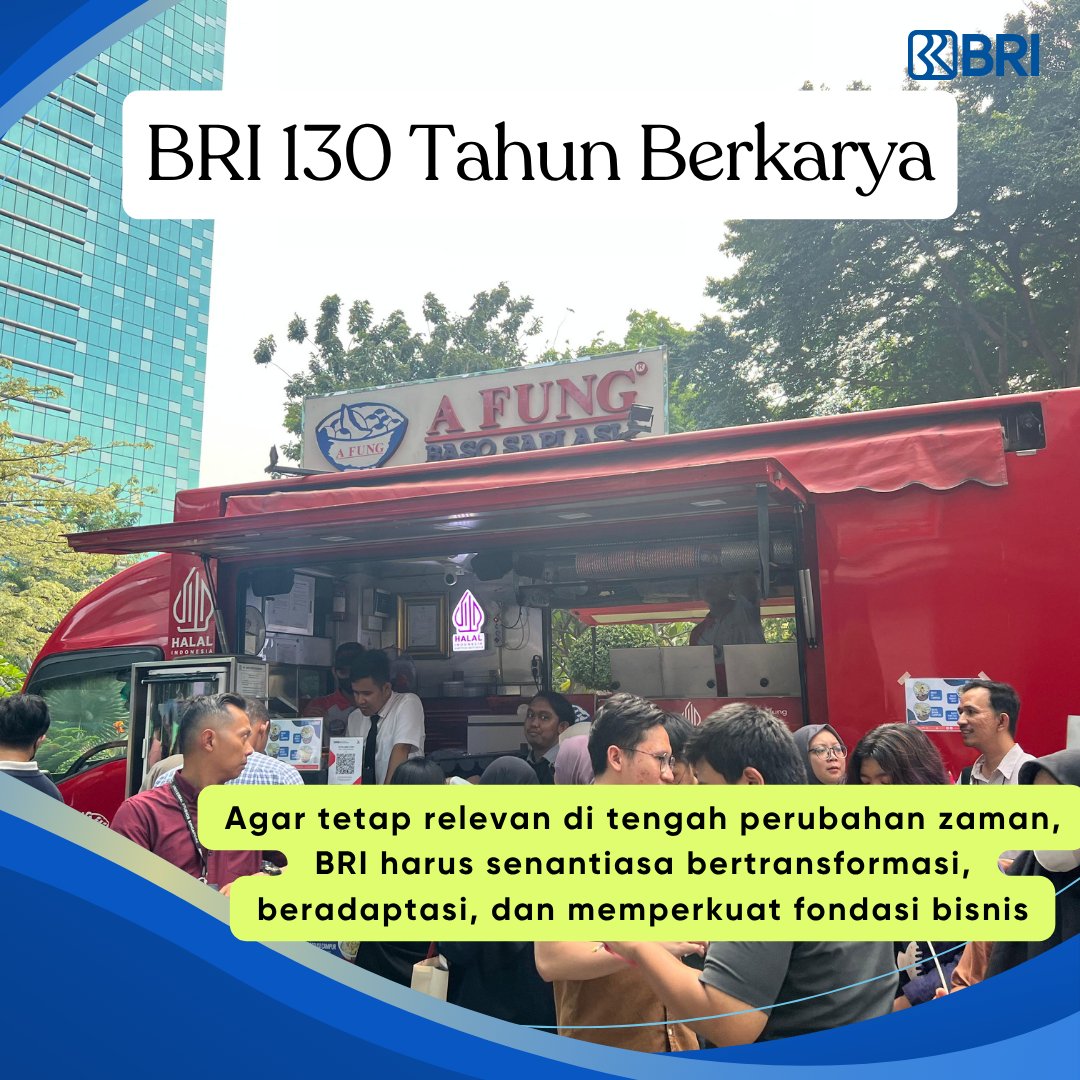 di usianya yg sudah mencapai #HUTBRI130 agar tetap relevan di tengah perubahan zaman BRI harus senantiasa bertransformasi, beradaptasi dan memperkuat fondasi bisnis 
Satu Bank Untuk Semua