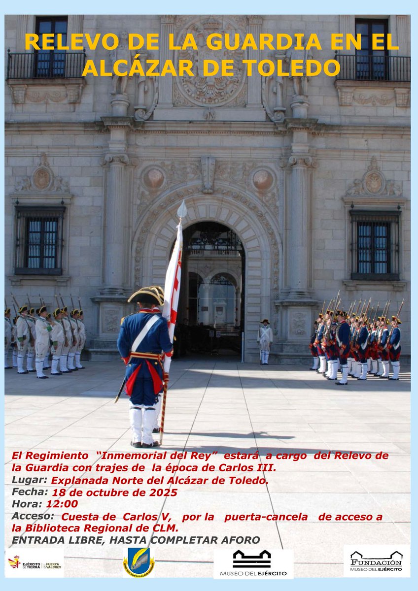🇪🇸Este sábado 18 de octubre, el #museodelejército, te invita a vivir la historia, tradición y valores militares💂‍♂️

🏰¡ te esperamos en el #Alcazardetoledo