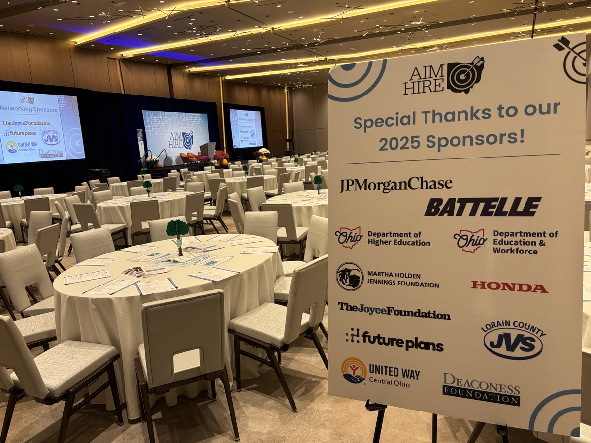 Today, we’re hosting the Aim Hire Conference, focusing this year on innovative strategies to enhance the student experience! Special thx to our sponsors <a href="/jpmorgan/">J.P. Morgan</a> @battelle <a href="/OHEducation/">OH Dept of Ed and Workforce</a> <a href="/OhioHigherEd/">Ohio Higher Ed</a> <a href="/MHJFoundation/">Martha Holden Jennings Foundation</a> <a href="/Honda/">Honda</a> <a href="/JoyceFdn/">The Joyce Foundation</a> <a href="/DeaconessFDN/">Deaconess Foundation</a> <a href="/UWCO/">United Way of Central Ohio</a> @LorainJVS and #FuturePlans