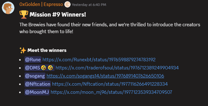 GEspresso
I am so happy to be one of the Mission #9 Winners ☕️🧡
Thanks a lot <a href="/EspressoSys/">Espresso ☕️</a> 
Stay caffeinated ☕️☕️🧡