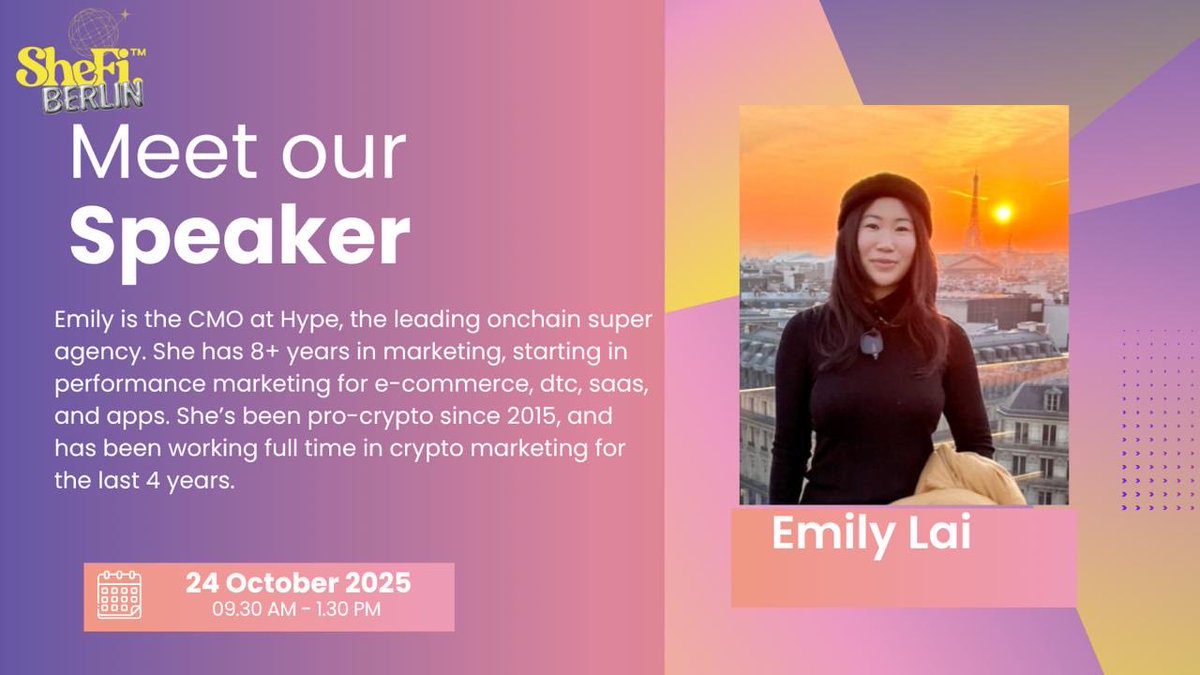 yzolotukhina's tweet image. we are so hyped to announce our next speaker! @emilyxlai from @hypepartners will share with us how to get hired in web3 marketing✨
Emily is the CMO at Hype, the leading onchain super agency. She has 8+ years in marketing, starting in performance marketing for e-commerce, dtc,…