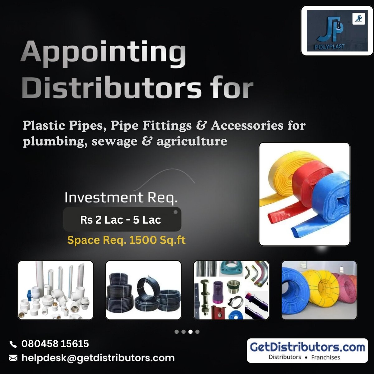 getdistributors's tweet image. Become #Distributor of Plastic Pipes, Pipe Fittings &amp;amp; Accessories for plumbing, sewage &amp;amp; agriculture.
Details 👉 getdistributors.com/tiny/6vSmC0SOuq

★Investment : ₹ 2 Lac - 5 Lac
★Excellent ROI and high profit margin

#JPPolyplastPvtLtd #Dealers #SuperStockists #Wholesalers
