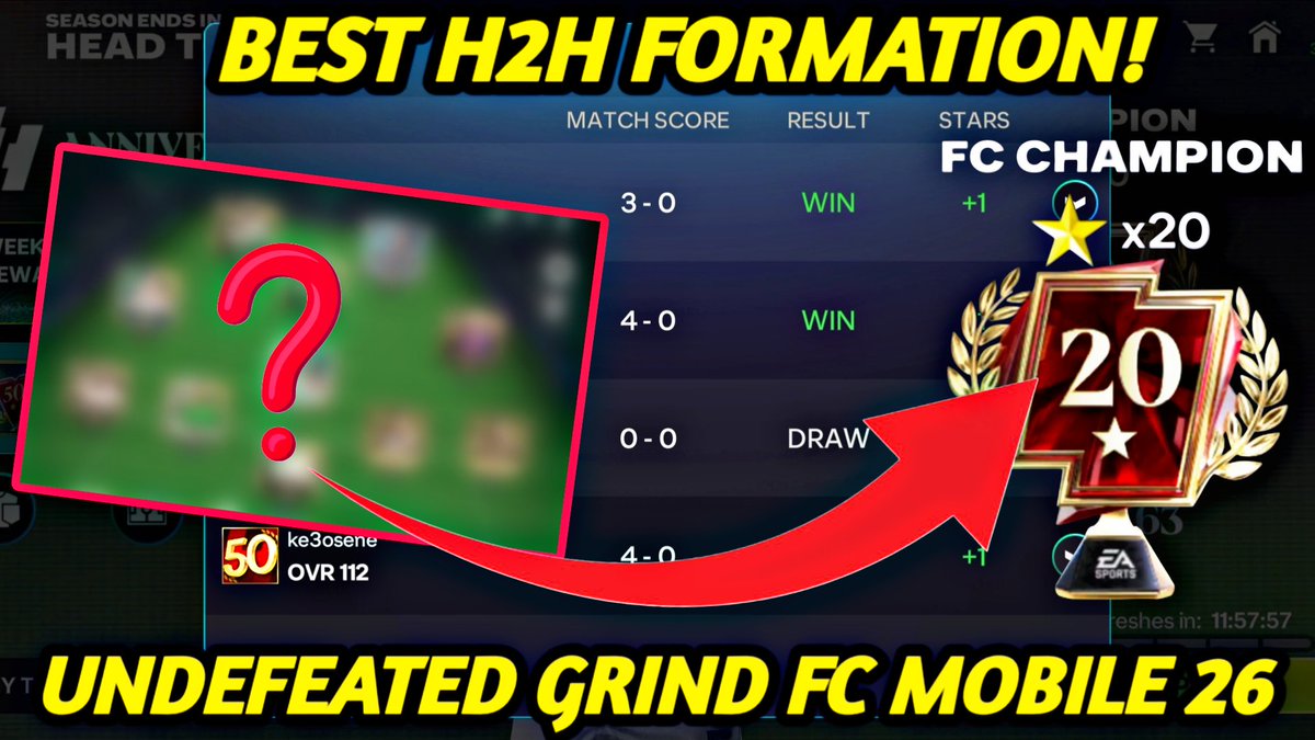 Best formation for H2H that got us undefeated to 20 stars
Check it out here:
youtu.be/0lm_nvQI5wQ?si…

#FCMobile
#fcmobile26