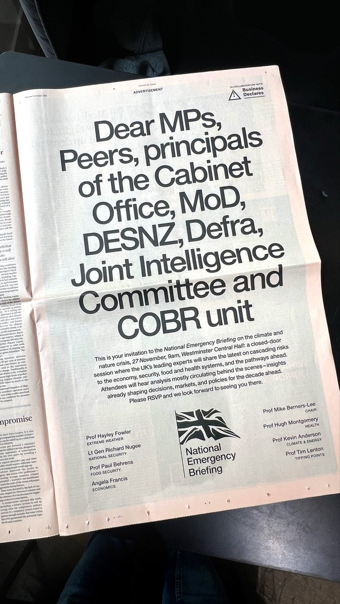 nebriefing's tweet image. No.10 cancelled a national security briefing on climate last week. 

So we’re holding one for MPs and top officials instead…
@energygovuk @GCHQ @DefraGovUK @cabinetofficeuk @Ed_Miliband @BizDeclares