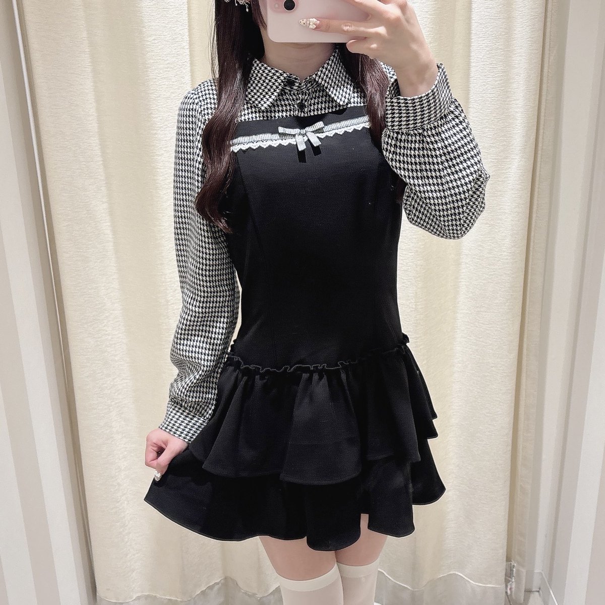 evelyn ティアードミニOP 長袖 ブラック evelyn横浜店 ♡New Arrival♡ #ティアードミニOP color CK/BK price