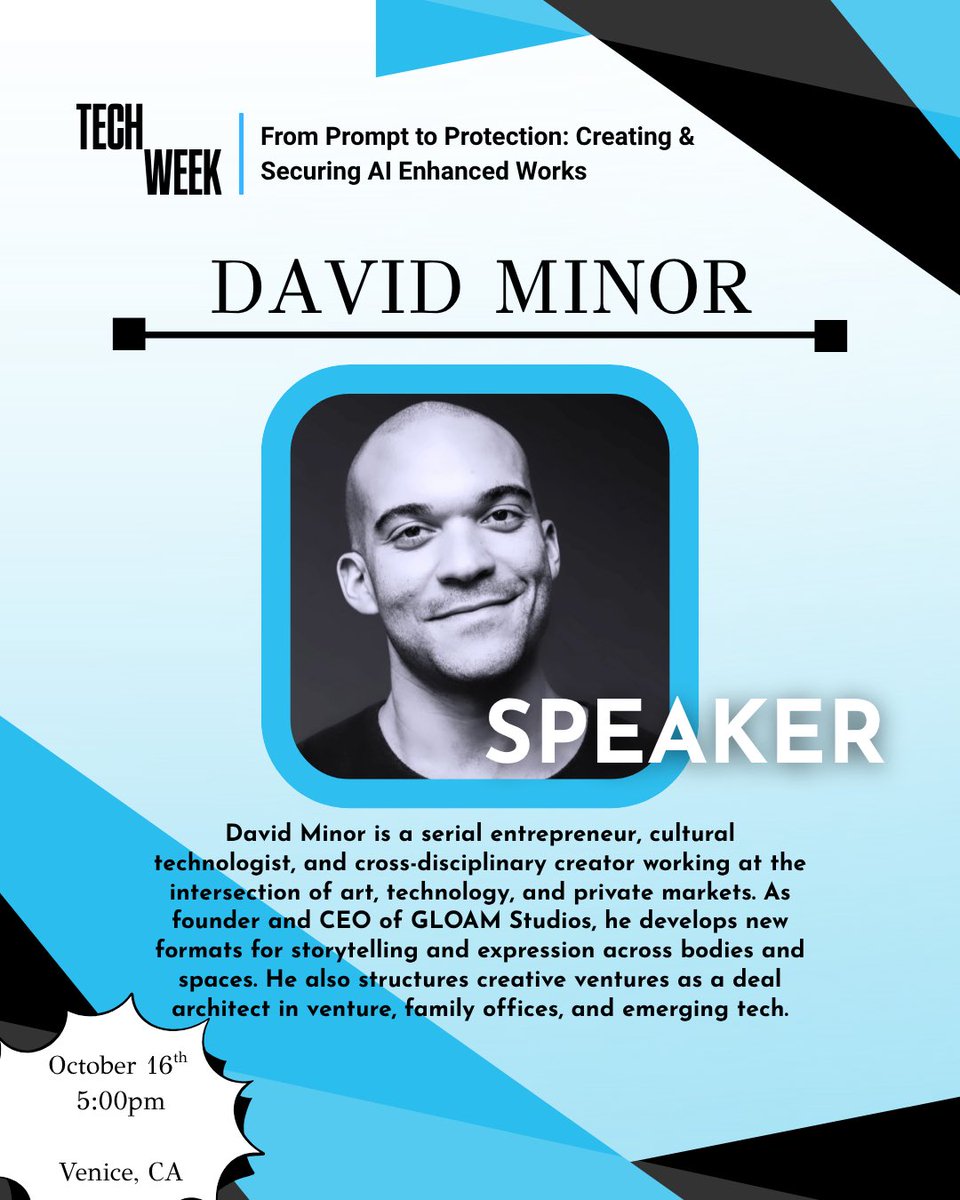 Speaking at #LATechWeek this Wednesday in Venice — exploring how creators can harness AI while protecting their art. 🌌
🎟️ prompttoprotection.eventbrite.com
